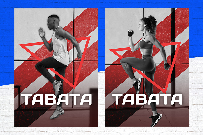 Promotional image for the Tabata program by FizzUp featuring a fit man and woman doing Tabata exercises in sportswear.