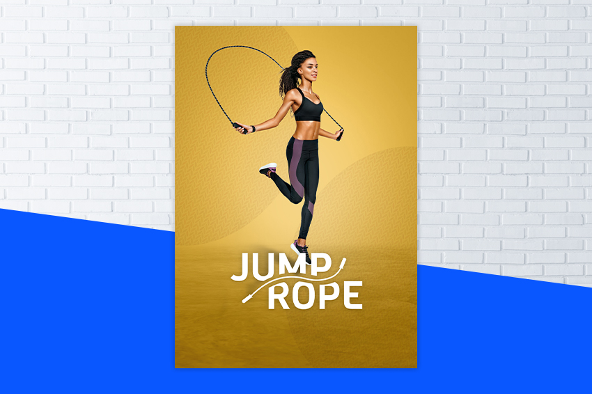 Promotional image for the FizzUp Jump Rope program, featuring a fit young woman in sportswear jumping rope.